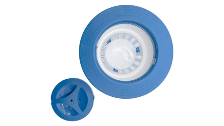 3-inch blue and white pool tab chlorinator with removable cap