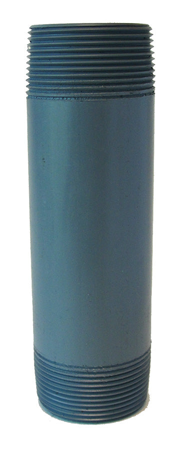 Blue Schedule 80 CPVC nipple with male threaded ends, 2 inch by 12 inch