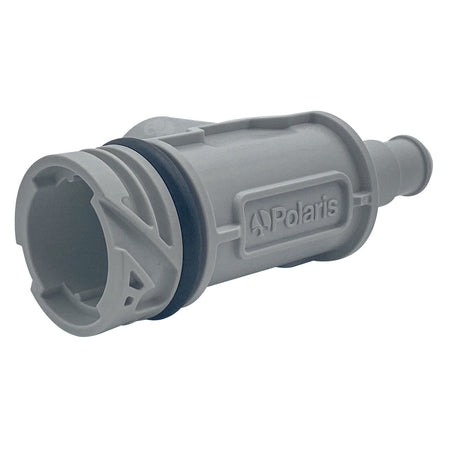 Gray Polaris pressure cleaner quick disconnect fitting with O-ring seal, shown on a white background