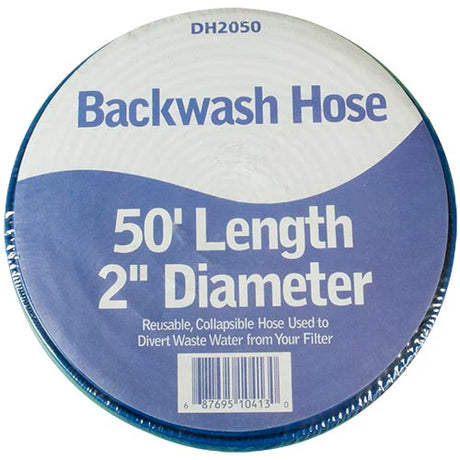 50-foot by 2-inch backwash hose coil with product label