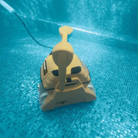 Dolphin Wave 100 robotic pool cleaner cleaning a tiled swimming pool underwater