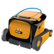 Dolphin Wave 90i robotic pool cleaner with yellow and black корпус and blue handle