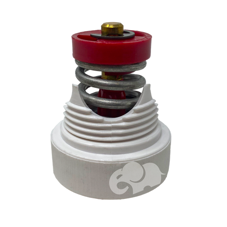 White Pentair Kreepy Krauly Legend/Platinum pressure relief valve with red spring assembly and threaded base