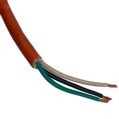 Orange-sheathed four-conductor pool light cable with exposed copper wire ends