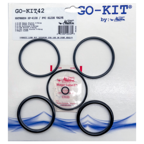 Hayward SPX410X PVC slide valve O-ring kit with five black seals and lubricant packet on package card
