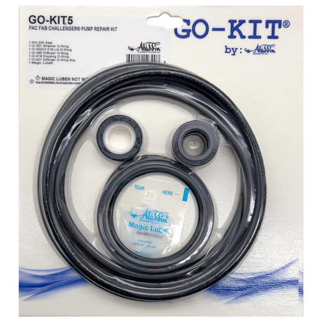 Pac-Fab Challenger pump seal repair kit with O-rings, shaft seals, and Magic Lube on packaging
