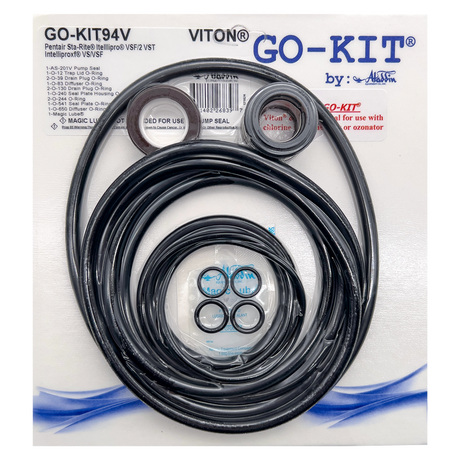 Aladdin GO-KIT94V seal and O-ring kit for Pentair Sta-Rite IntelliPro VSF/2 VST and IntelliProXF pumps, with assorted black gaskets on packaging