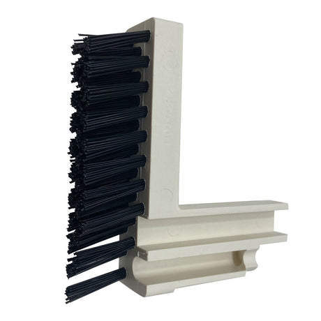 Pentair Kreepy Krauly Great White/Dorado lift brush replacement part with black bristles on white mounting bracket