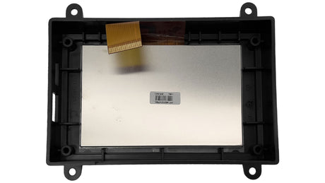 Replacement LCD display module with black mounting frame and ribbon cable connector, rear view