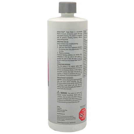 Leisure Time Foam Down spa foam reducer bottle with gray cap and product label