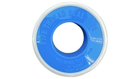 Blue PTFE thread seal tape roll, 1/2 inch x 260 feet, on white background