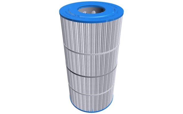 Hayward StarClear Plus replacement cartridge filter element with blue end caps and pleated white filtration media.