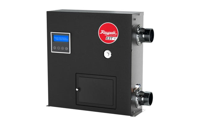 Raypak E3T electric pool and spa heater with digital control panel, 45kW 480V 3-phase model.
