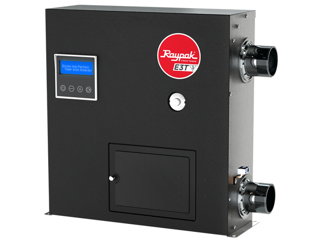 Raypak E3T electric pool and spa heater with digital control panel, 54kW 480V 3-phase.