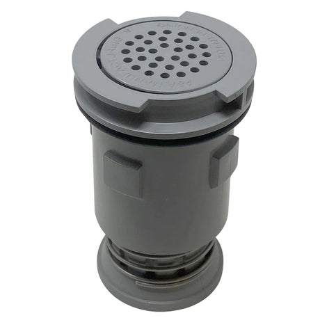 Dark gray Pentair in-floor cleaning head with perforated top and threaded base