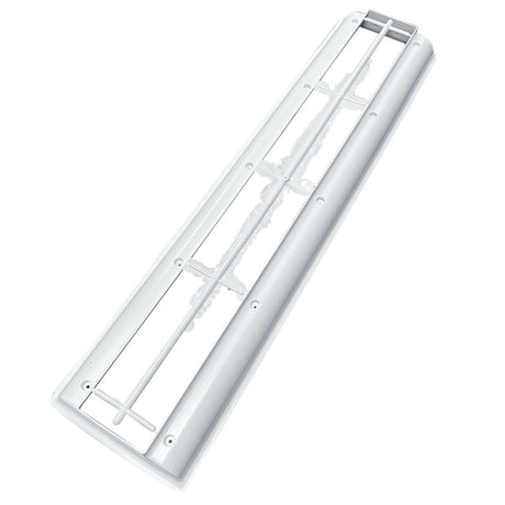 White in-floor pool cleaner insert panel with mounting holes and center support rods
