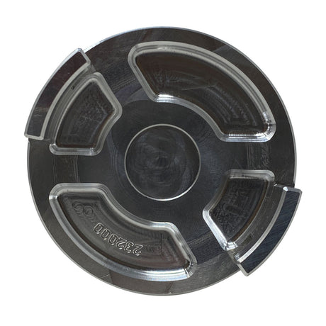 Round metal installation tool with four curved cutouts and center hub