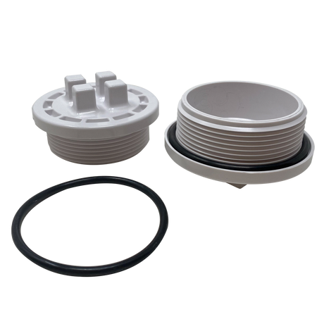Two threaded plugs and black O-rings shown with QuikSkim Ultra 509302