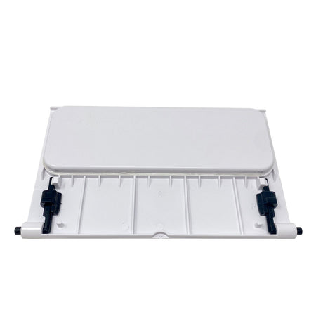 Back of a White skimmer weir flap with black clips