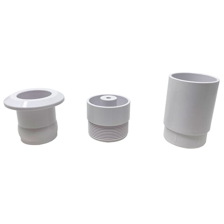 Three White fittings shown with the QuikSkim Ultra 507101 listing