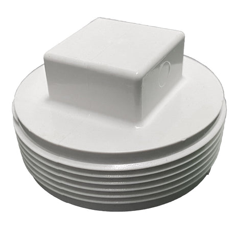 Light gray circular in-floor drain cover with raised square center cap