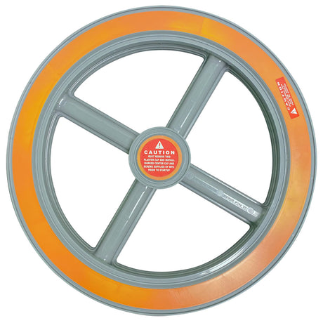 Gray and orange AquaStar full-circle pool drain cover with center caution label
