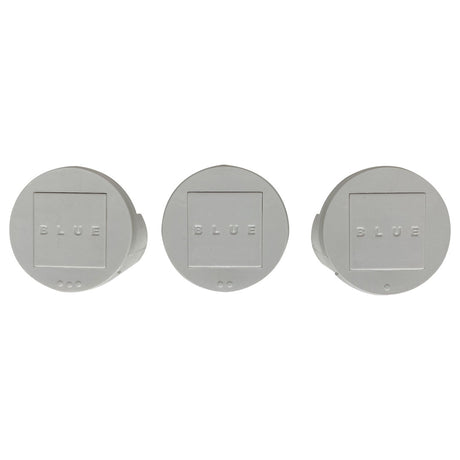 Three white round Blue Square R360 Retro Caretaker 99 cleaning heads with embossed BLUE logo