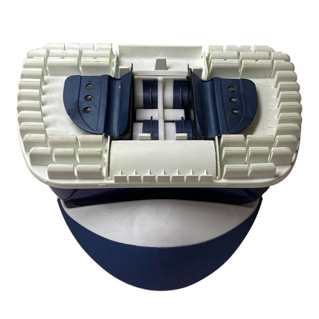 Pentair Kreepy Krauly SandShark pool cleaner underside with white bristle treads and blue wheels