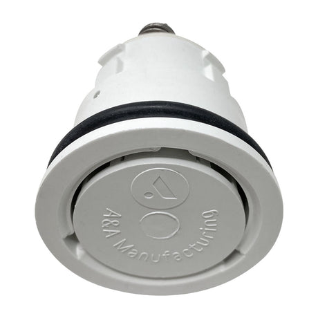 White Pentair A&A In-Floor low flow pop-up head with black O-ring and threaded top