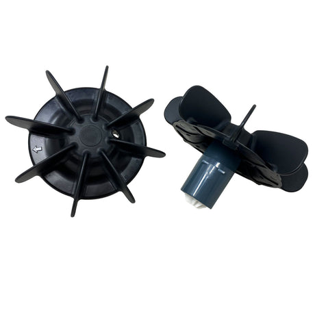 Black Polaris Quattro pool cleaner turbine impeller parts shown from top and side views