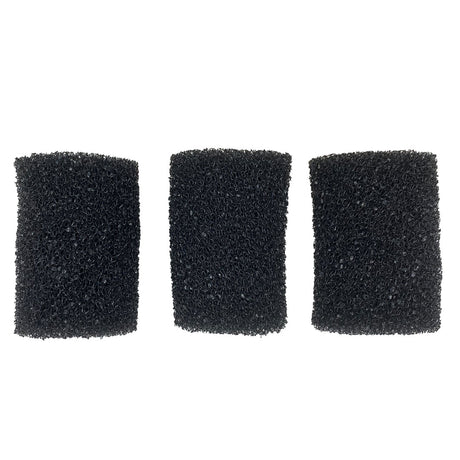 Three black replacement sweep hose scrubbers on white background