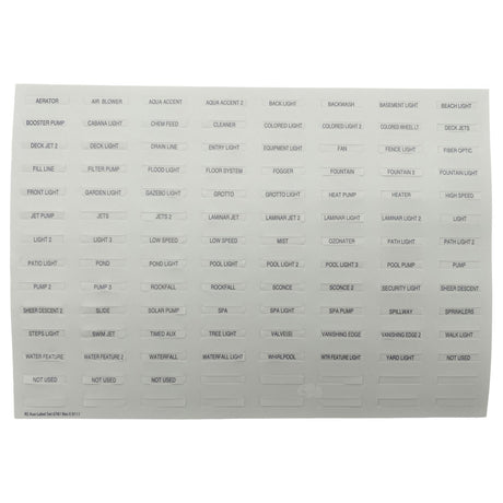 Aqualink RS auxiliary label set with pool and spa equipment labels for control panel buttons