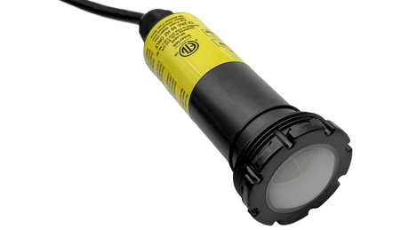 Jandy WaterColor nicheless LED pool light with black housing and attached cord, 12V 24W