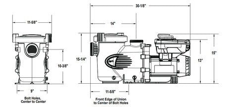Technical dimension drawing of a Jandy ePump variable speed pool pump with front and side views and labeled measurements in inches.