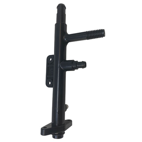Black Zodiac feed pipe with elbow replacement part, vertical tube assembly with mounting bracket and hose connections