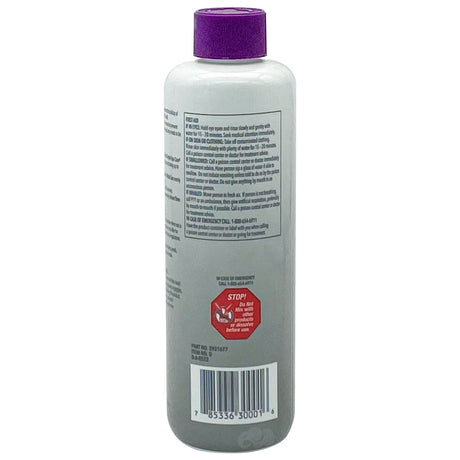 Leisure Time Metal Gon spa and hot tub metal remover bottle with purple cap, back label shown