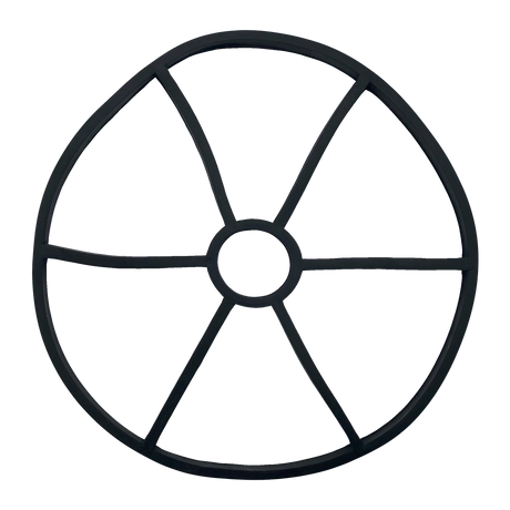Black six-spoke spider gasket O-ring with center opening and outer ring