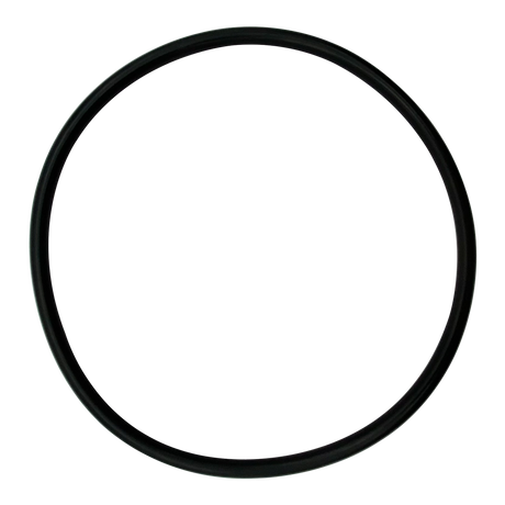 Black circular lid O-ring gasket on white background