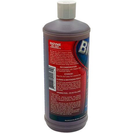 Bio-Dex Enzyme Oil-Out, 1 quart (32 fl oz) bottle, side label view; follow the complete current container label.