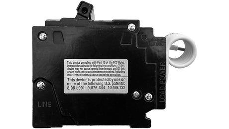 Siemens P220GFA residential GFCI circuit breaker, rear view with white pigtail lead