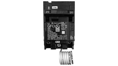 Siemens 20-amp 2-pole GFCI circuit breaker with test button and white coiled wire attached
