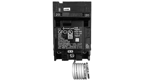 Siemens 20A two-pole GFCI circuit breaker with test button and white coiled sensor wire attached