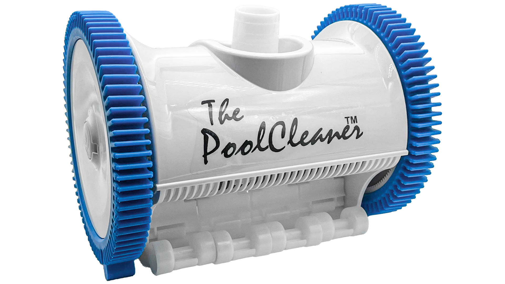 Hayward The Pool Cleaner two-wheel pool cleaner head unit with blue wheels, white body, and no hose