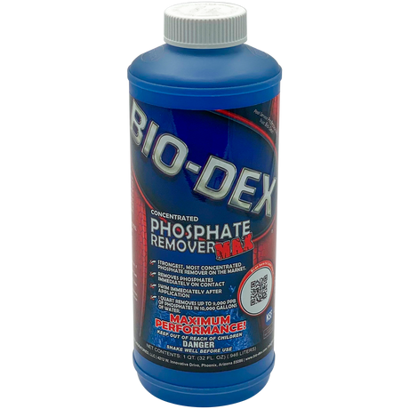 Bio-Dex Laboratories Phosphate Remover Max 32 oz bottle with blue cap and label