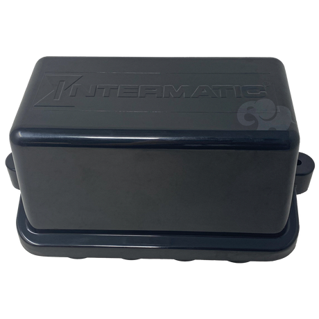 Black Intermatic 4-light pool and spa junction box cover with embossed logo