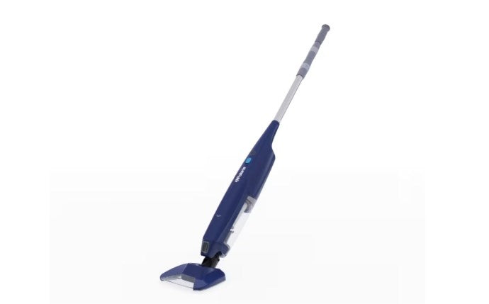 Blue and gray vacuum cleaner on a white background