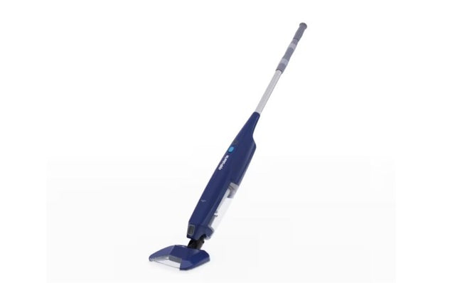 Blue and gray vacuum cleaner on a white background