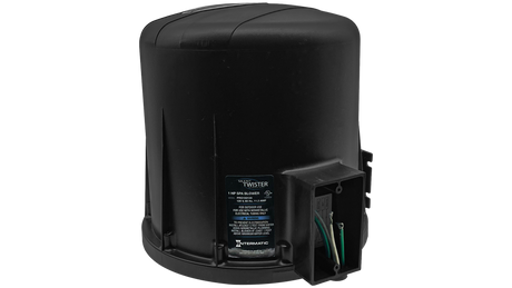Black Intermatic Silent Twister 1 HP spa air blower with exposed wiring compartment and label