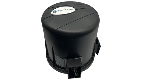 Intermatic AquaPro 1HP 120V air blower with black housing and exposed wiring compartment, front view