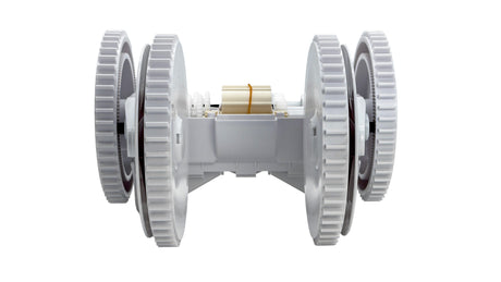 White four-wheel pool cleaner lower body rebuild assembly with gear wheels